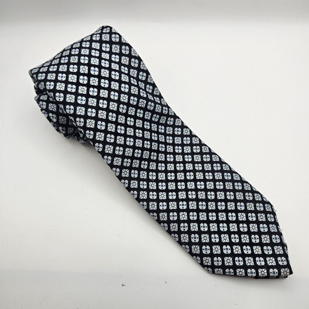 Christian Dior Cravates Blue Geometric Tie Quiet Luxury Wedding Party 55.75x3.5"